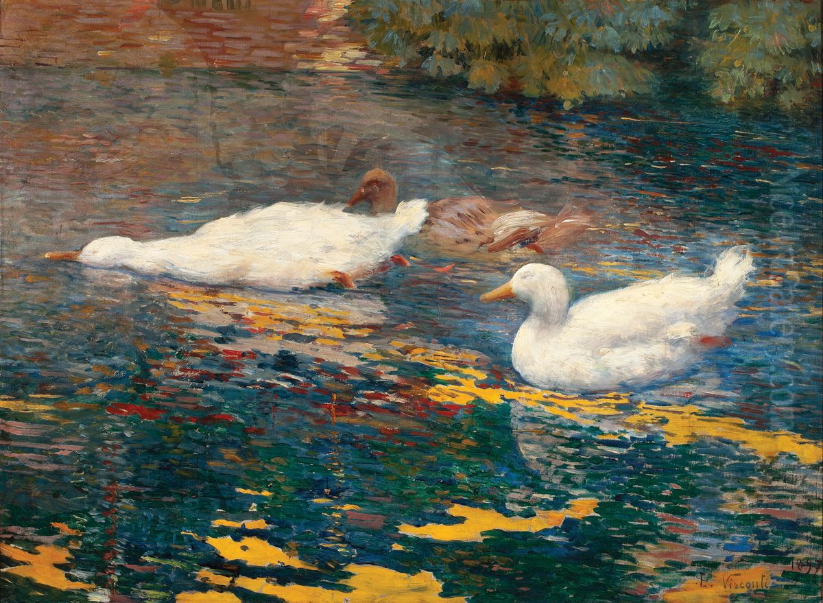 Patinhos no lago Oil Painting by Eliseu Visconti