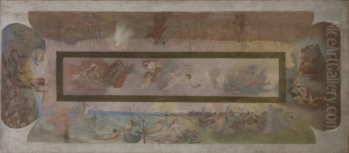 A Musica, o Drama e a Arte Lirica - Primeira composicao para os paineis do foyer do Theatro Municipal do Rio de Janeiro Oil Painting by Eliseu Visconti