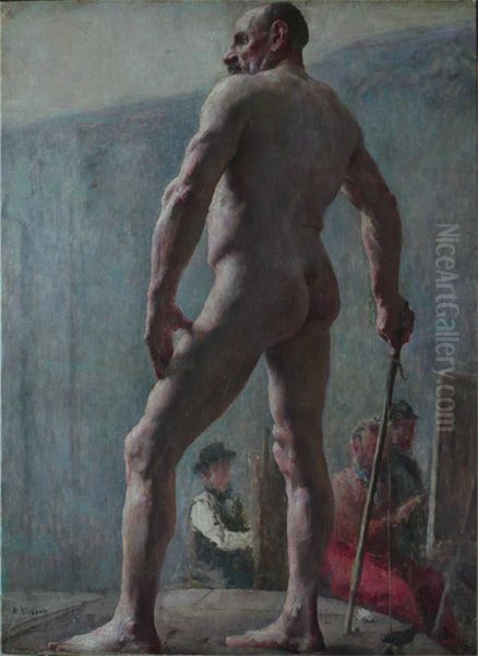 Nu masculino de costas com bastao Oil Painting by Eliseu Visconti