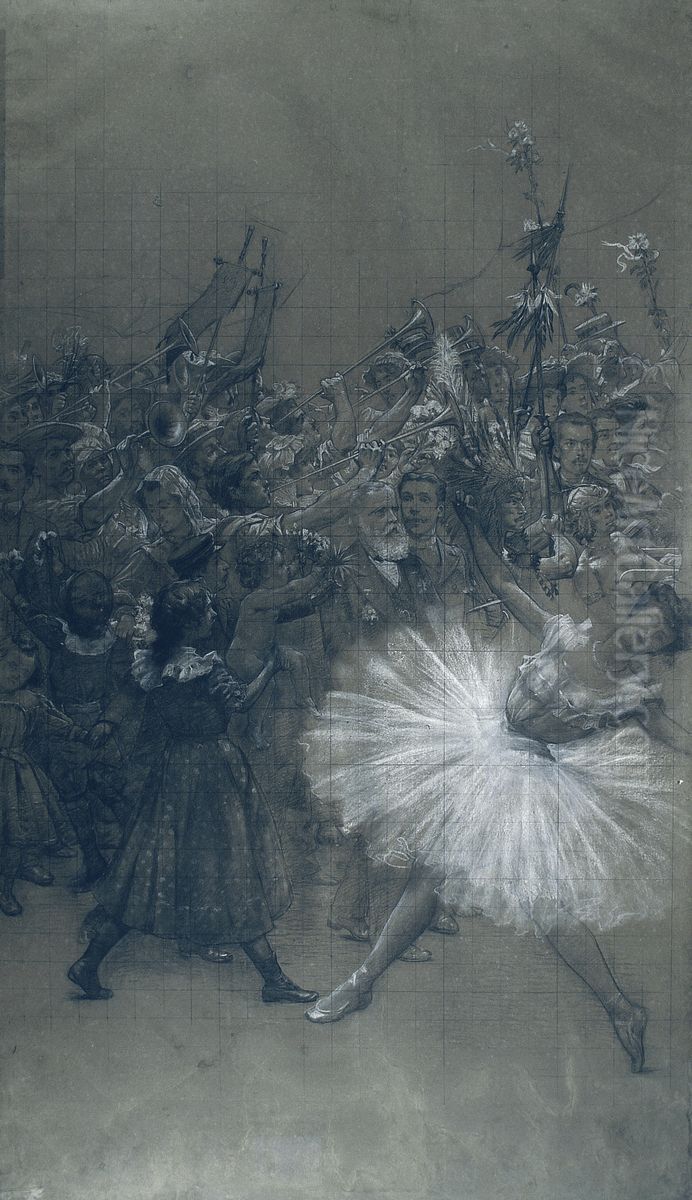 Bailarina e D. Pedro de Alcantara - Cartao de transferencia para o pano de boca do Theatro Municipal do Rio de Janeiro Oil Painting by Eliseu Visconti