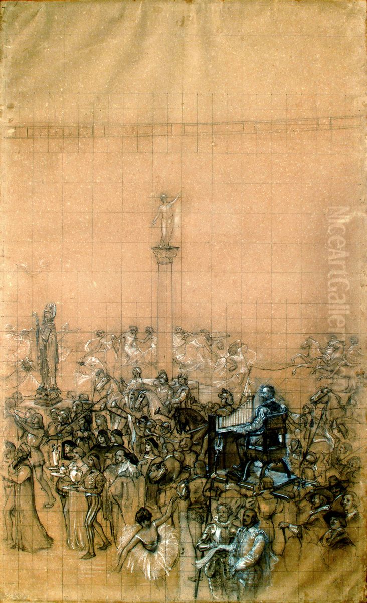 Santo Ambrosio - Cartao de transferencia para o pano de boca do Theatro Municipal do Rio de Janeiro Oil Painting by Eliseu Visconti