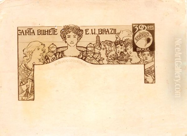 Carta-bilhete para o exterior - A Comunhao Republicana - Projeto para carta-bilhete integrante da colecao vencedora do Concurso dos Correios de 1904 Oil Painting by Eliseu Visconti
