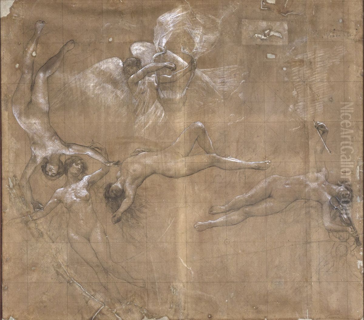 A Musica - Detalhe - As Tres Gracas - Cartao de transferencia para o painel central do foyer do Theatro Municipal do Rio de Janeiro Oil Painting by Eliseu Visconti