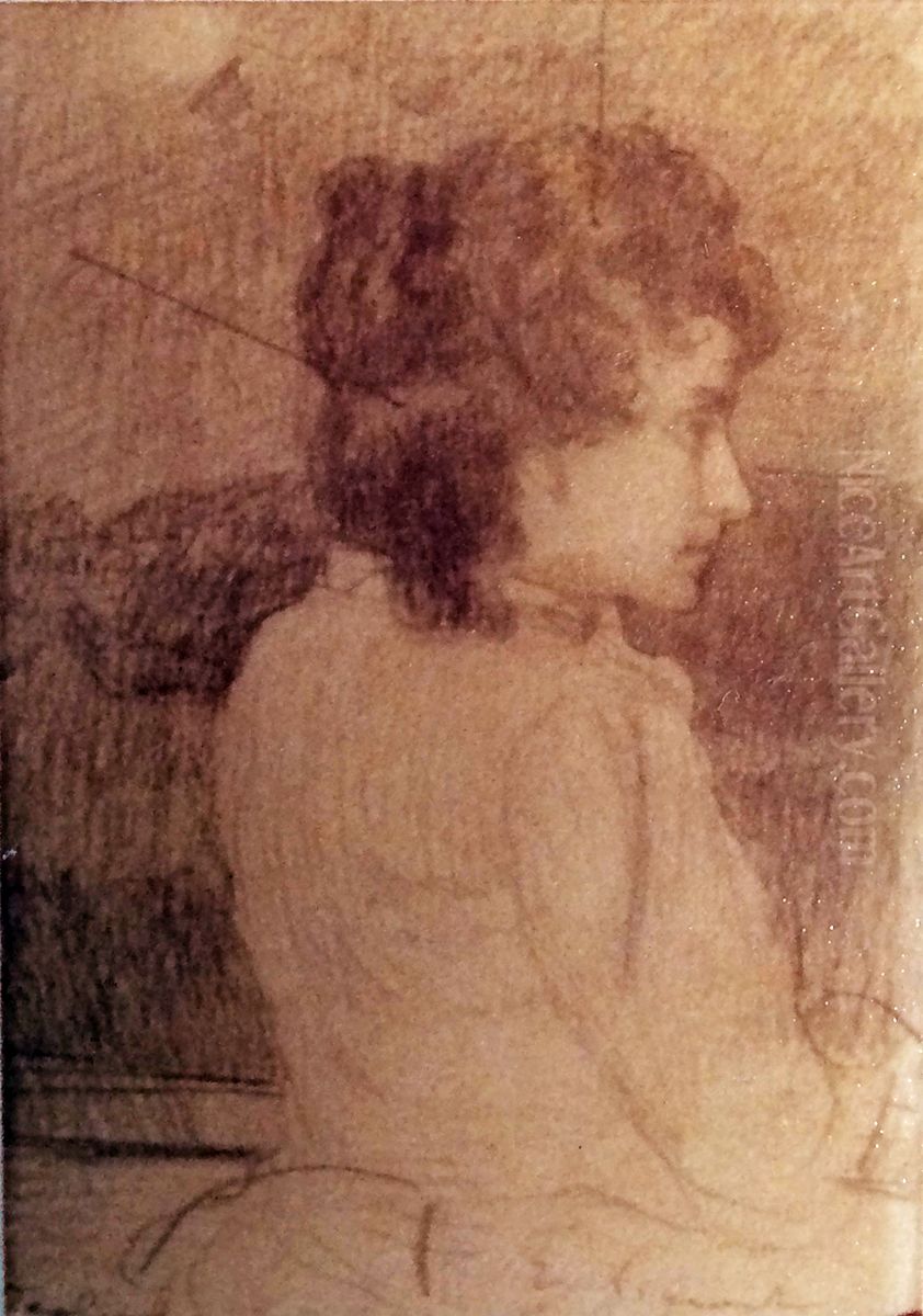 Retrato de moca de perfil - Estudo Oil Painting by Eliseu Visconti