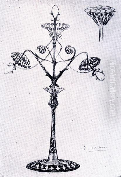 Lampada eletrica - Estudo para luminaria em ferro Oil Painting by Eliseu Visconti