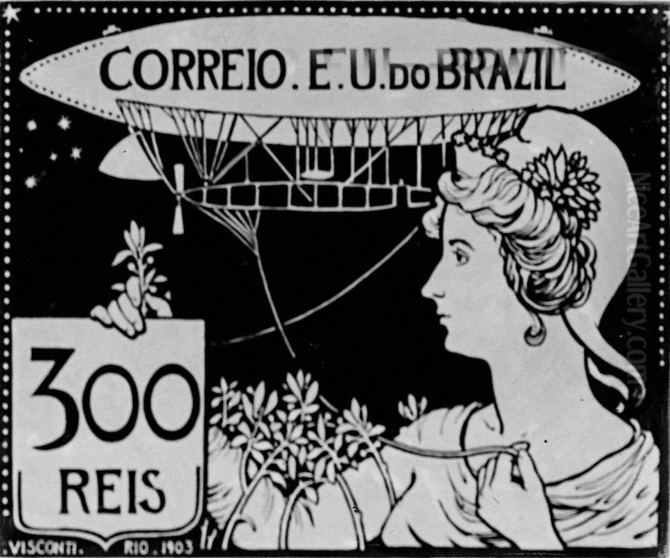 A Aeronautica - Projeto para selo integrante da colecao vencedora do concurso dos Correios de 1904 Oil Painting by Eliseu Visconti