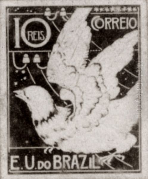 A Correspondencia - Projeto para selo integrante da colecao vencedora do Concurso dos Correios de 1904 Oil Painting by Eliseu Visconti