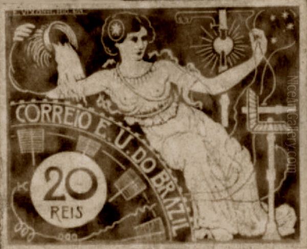 A Eletricidade - Projeto para selo integrante da colecao vencedora do Concurso dos Correios de 1904 Oil Painting by Eliseu Visconti