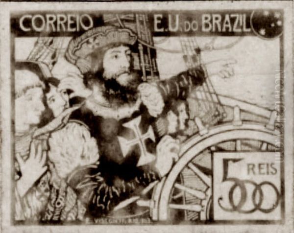 O Descobrimento - Projeto para selo integrante da colecao vencedora do concurso dos Correios de 1904 Oil Painting by Eliseu Visconti