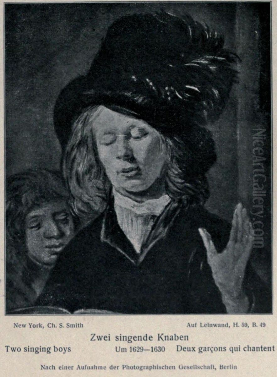 Singing Youth with a boy at his right Oil Painting by Frans Hals