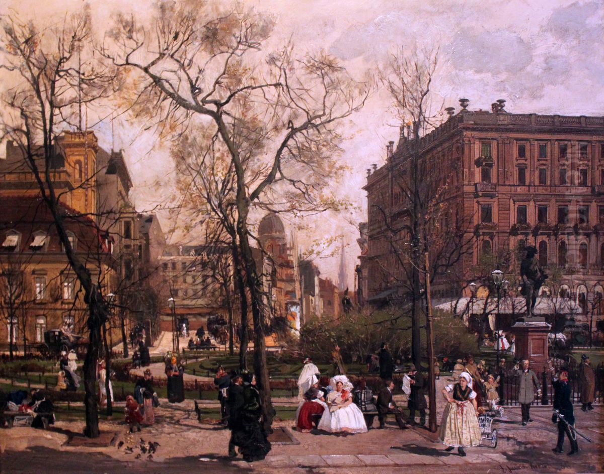 Wilhelmplatz (Berlin) in the Spring. Oil Painting by Julius Jacob