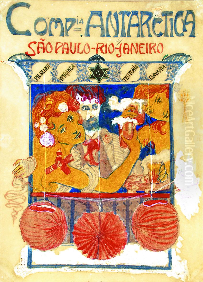 Cartaz da Companhia Antarctica - Projeto para o pano de boca do Cassino Antarctica Oil Painting by Eliseu Visconti