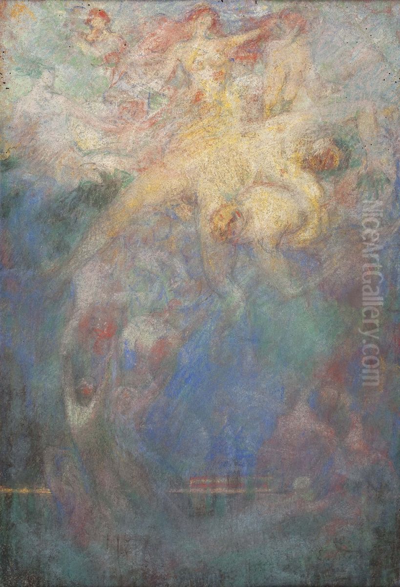 O Progresso - Estudo para o painel da Biblioteca Nacional Oil Painting by Eliseu Visconti