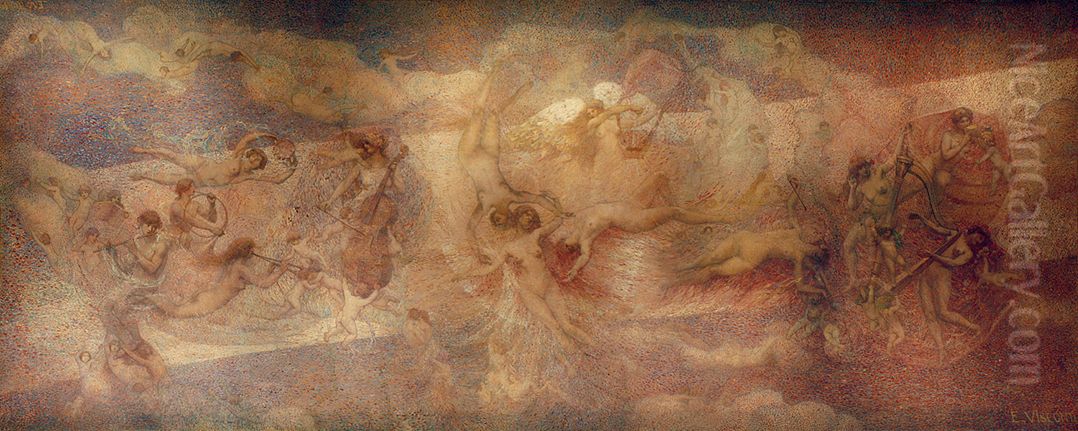 A Musica - Estudo para o painel central do foyer do Theatro Municipal do Rio de Janeiro Oil Painting by Eliseu Visconti