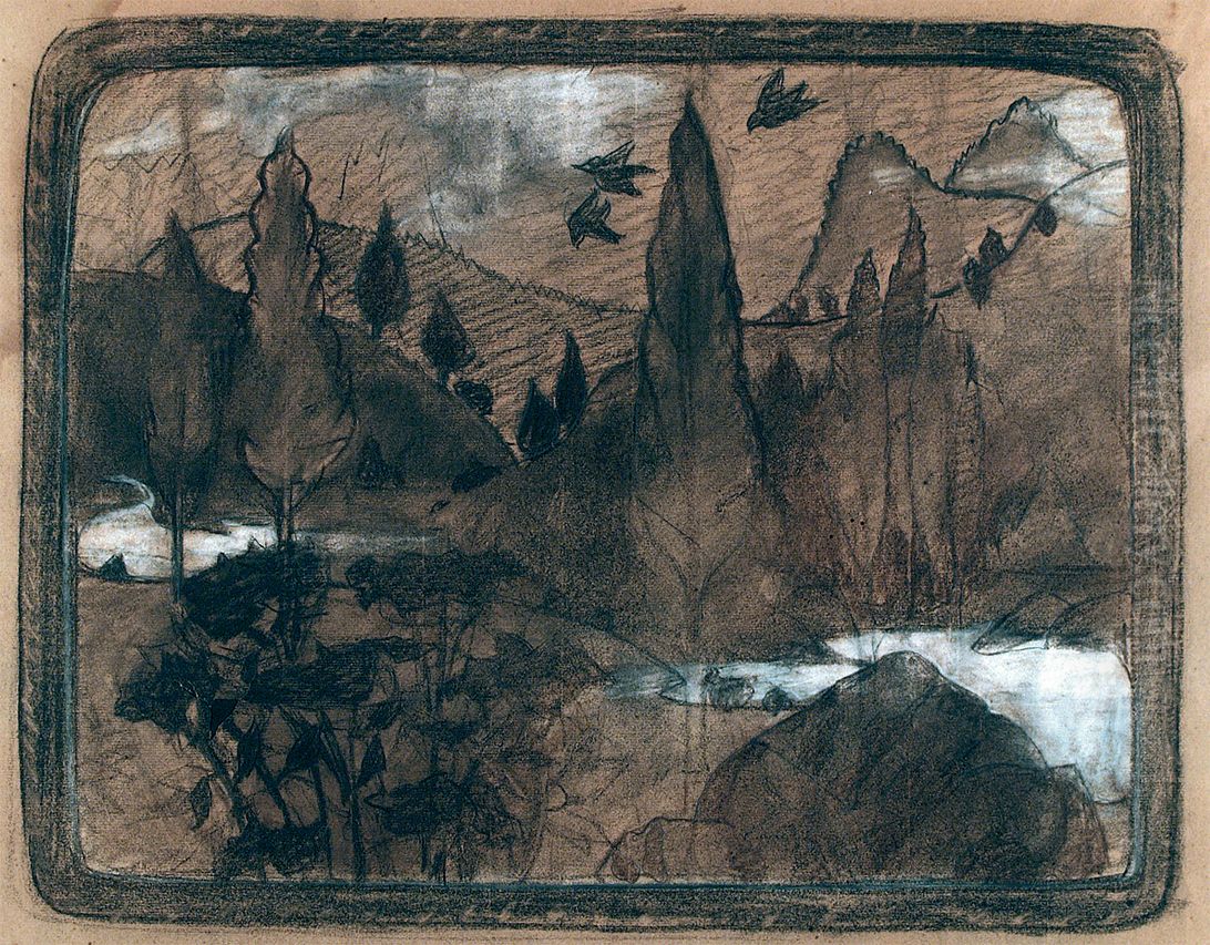 Paisagem - Estudo para Marchetaria Oil Painting by Eliseu Visconti