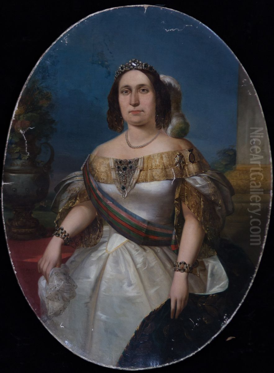 Teresa Cristina (2), da colecao Museu Historico Nacional Oil Painting by Francois-Rene Moreaux