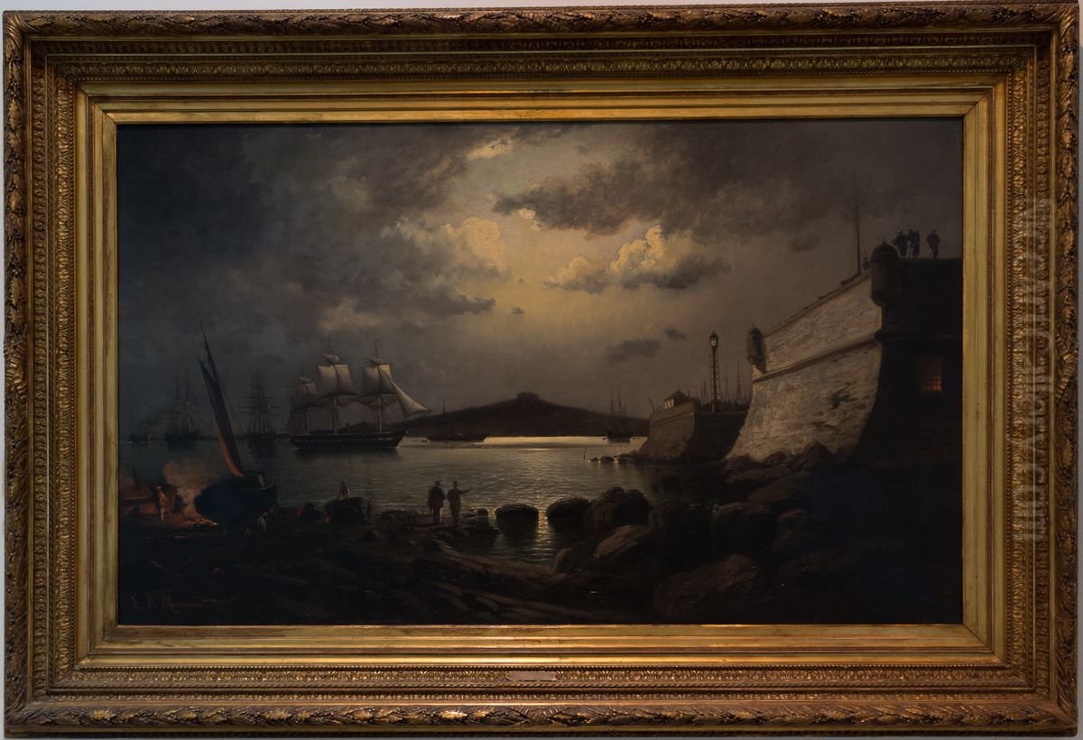 Noite de luar em Montevideu, da colecao Museu Historico Nacional Oil Painting by Eduardo de Martino