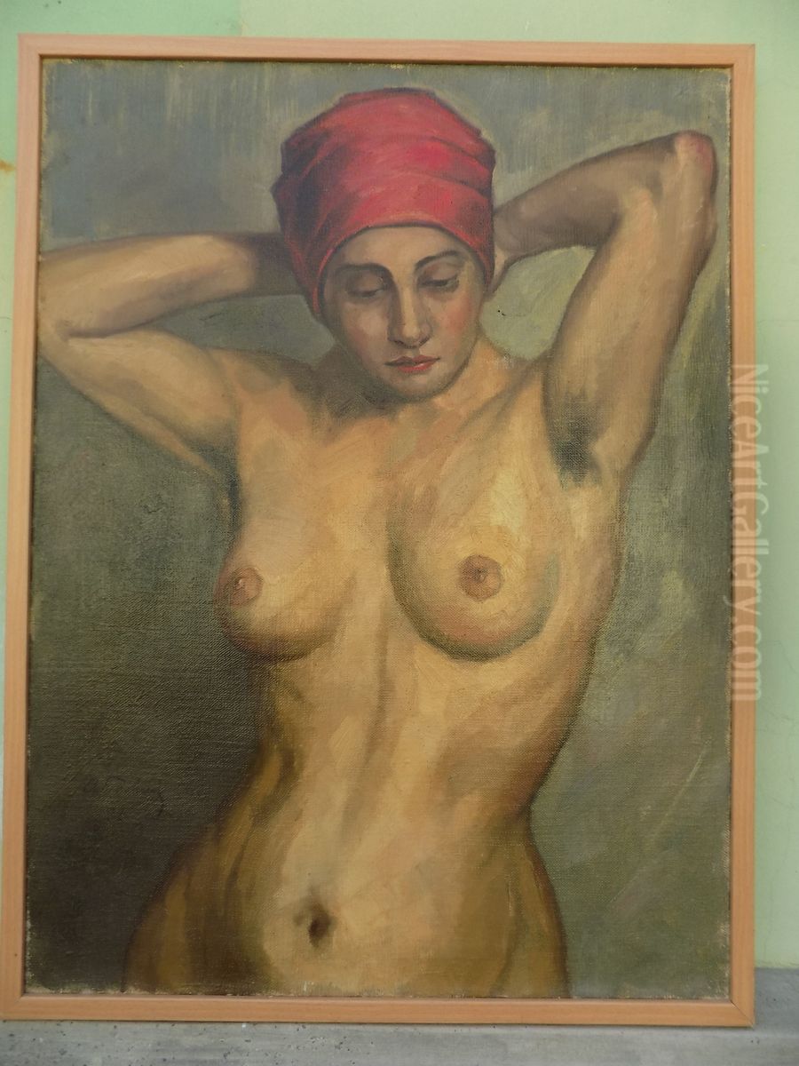 Woman with red turban Oil Painting by Bela Pehan