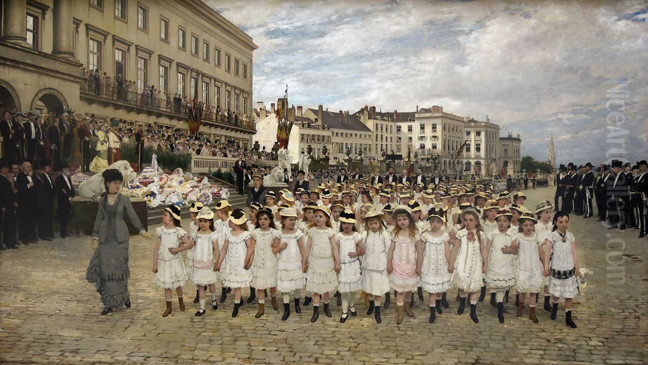 La revue des ecoles en 1878 Oil Painting by Jan Verhas