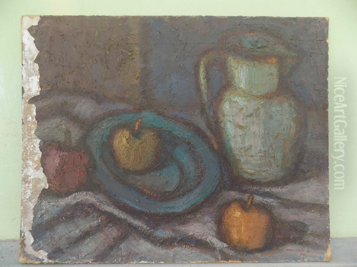 Still life (three apple and bark) Oil Painting by Bela Pehan