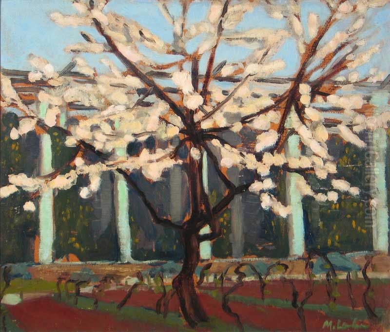 Pink blossoming tree Oil Painting by Maggie Laubser