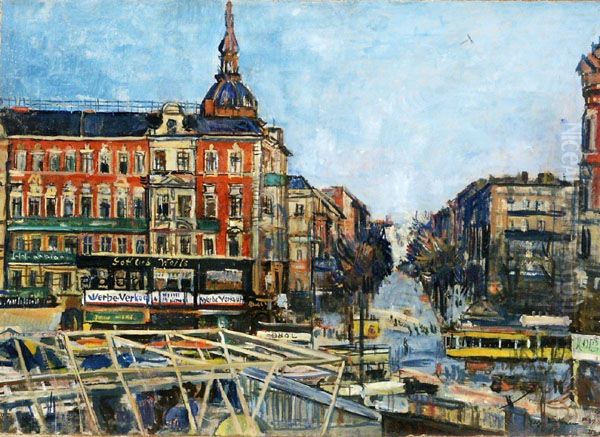 street scene in Berlin-Schoneberg Oil Painting by Erich Buttner