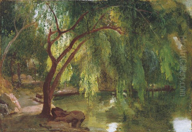 Im Berliner Tiergarten / Waldweg mit Wasser Oil Painting by Carl Blechen
