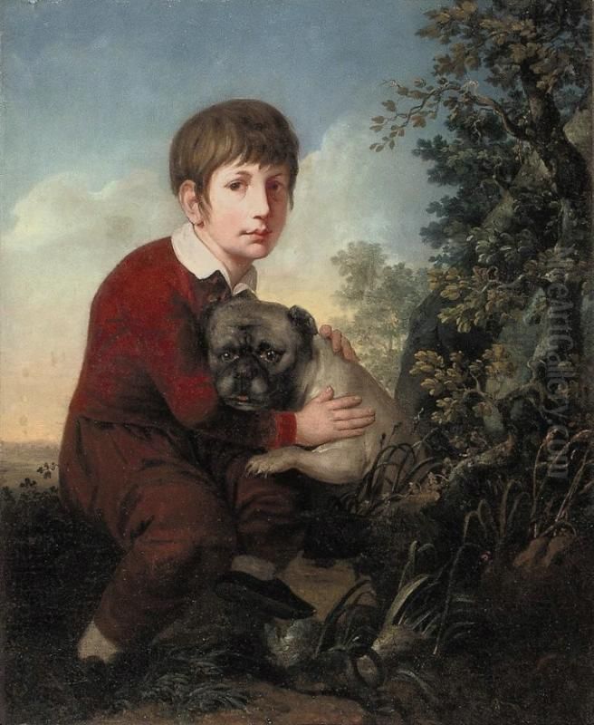 Boy with a dog Oil Painting by Feodosiy Yanenko