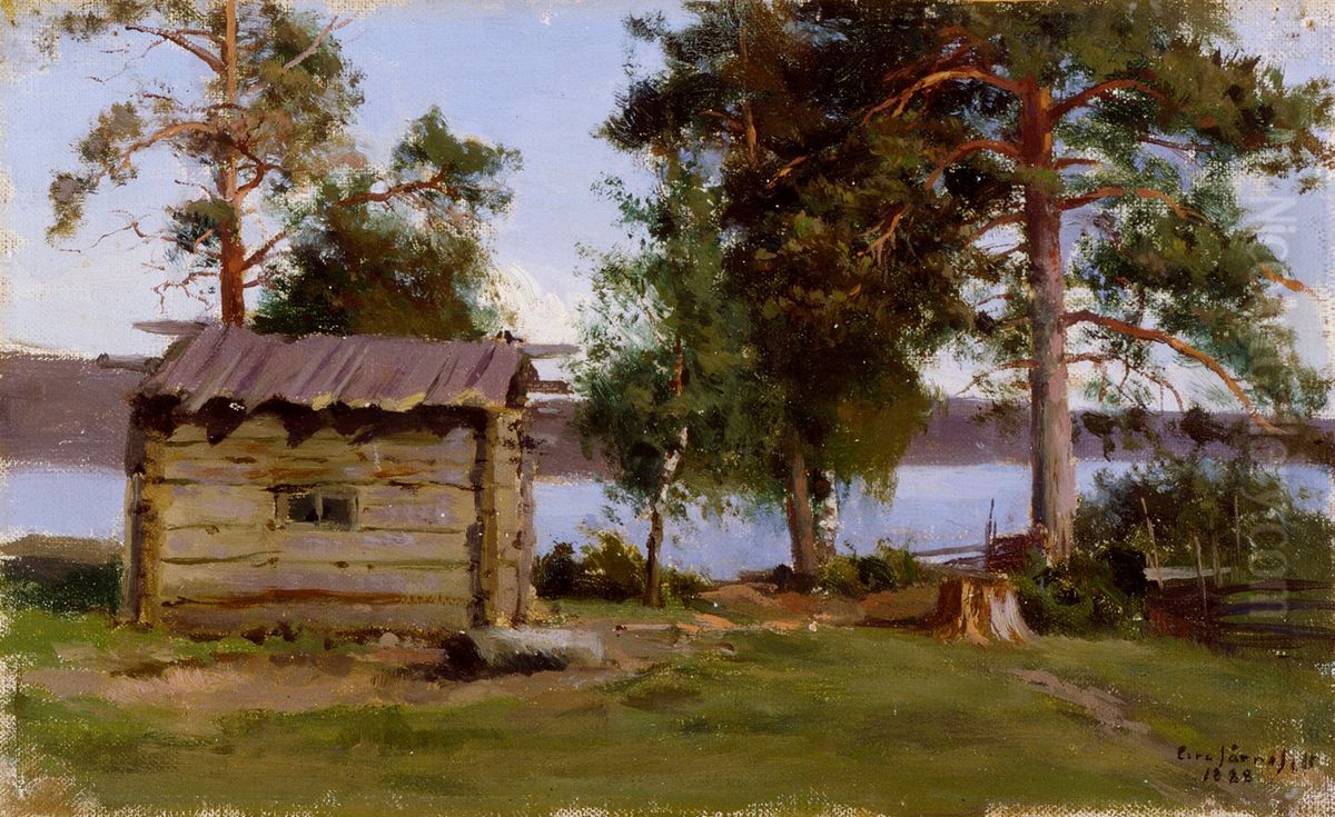 Chimneyless Sauna Oil Painting by Eero Jarnefelt