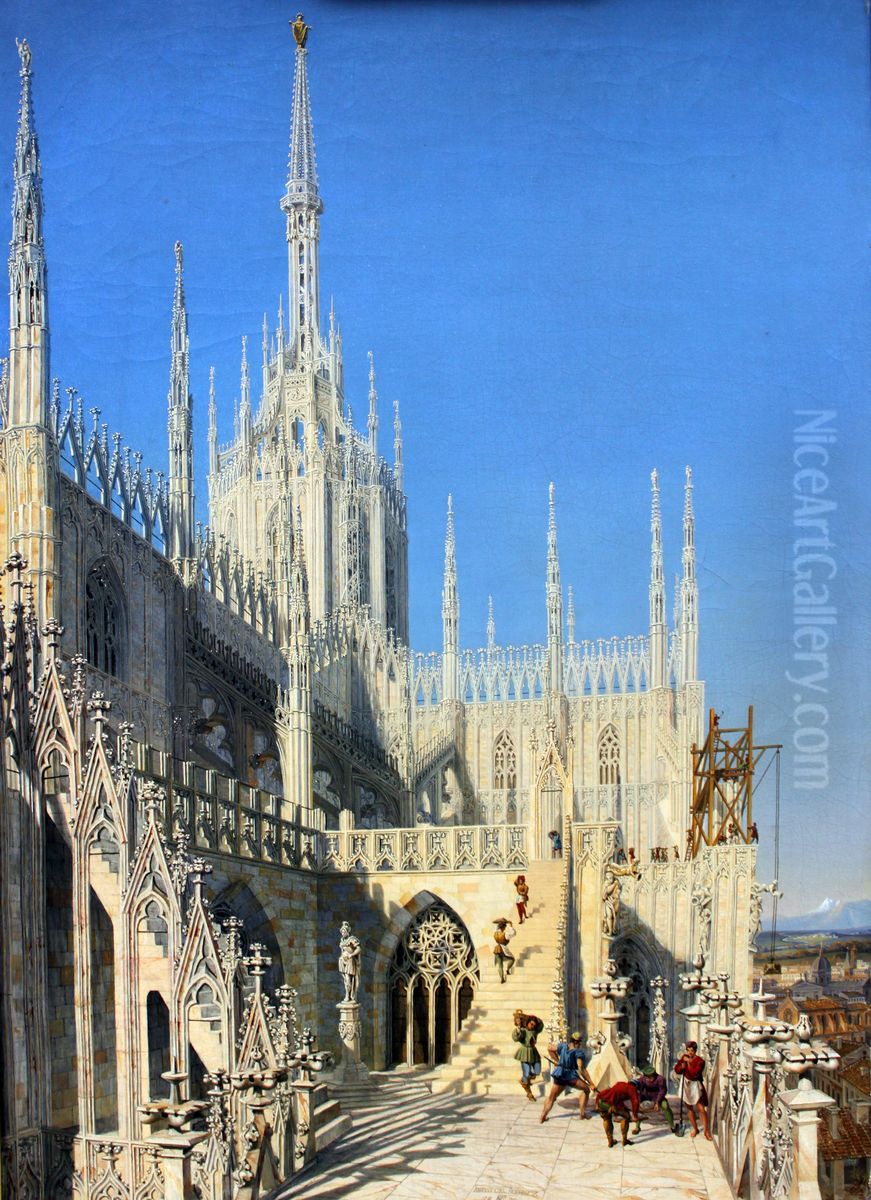 Tower of Milan Cathedral Oil Painting by Johann Karl Schultz