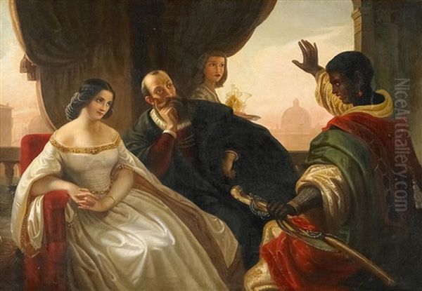 Othello and Desdemona Oil Painting by Theodor Hildebrandt
