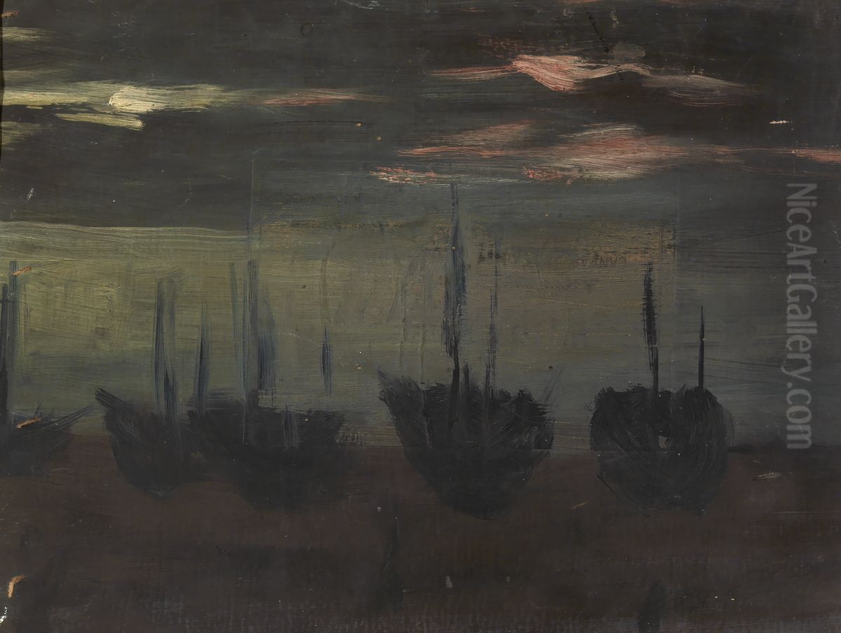 Ships in Moonlight Oil Painting by Alice Pike Barney