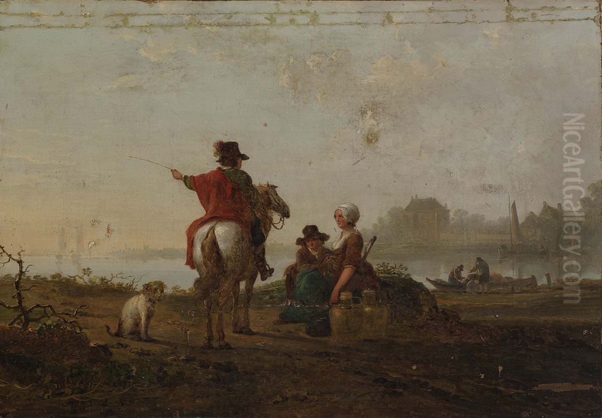 Dutch Landscape with Figures Oil Painting by Jacob van Strij