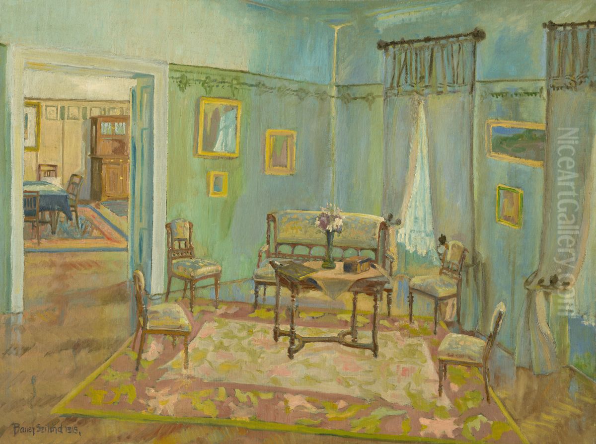 Interier izby Oil Painting by Konstantin Bauer