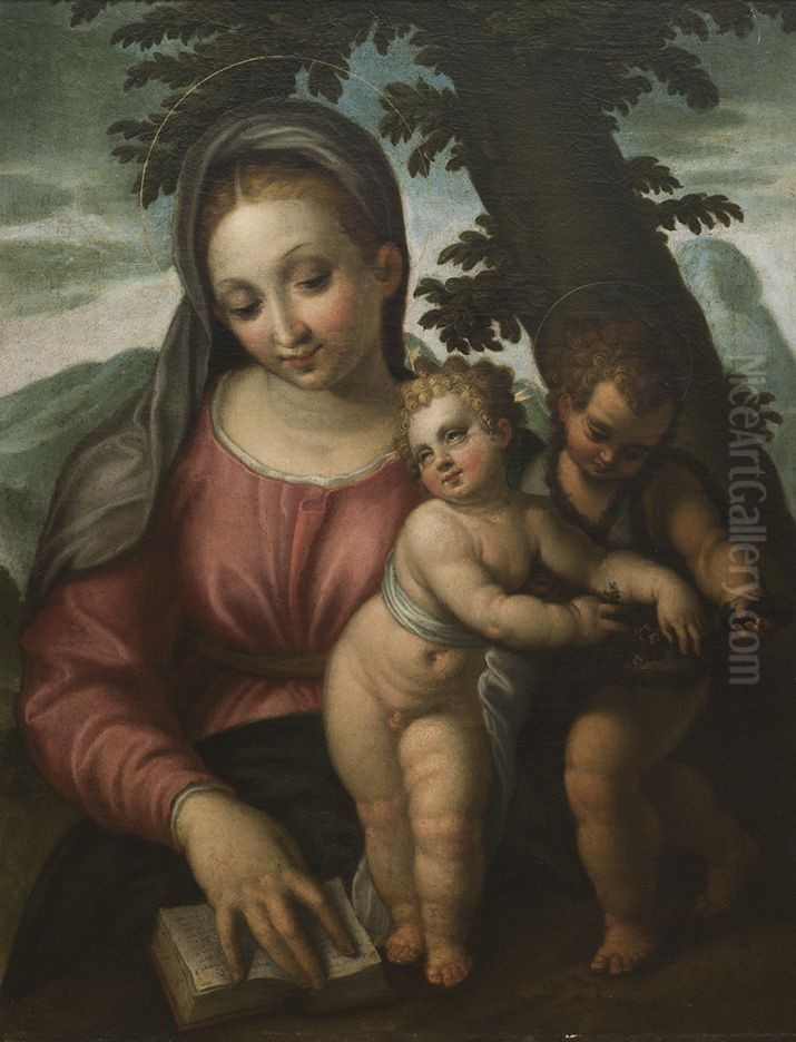 Maria mit Jesuskind und Johannes Oil Painting by Paolo Farinati