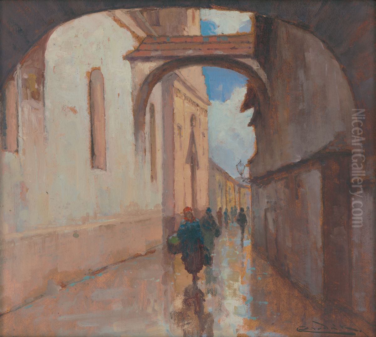 Hrciarska ulica v Kosiciach Oil Painting by Lajos Csordak
