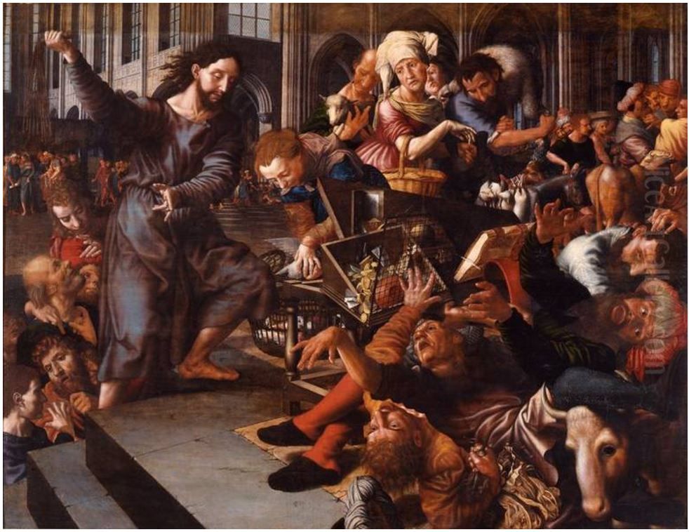 Christ driving the money changers from the temple Oil Painting by Jan Sanders Van Hemessen
