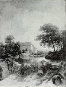 A Cascade, with a farm on the left