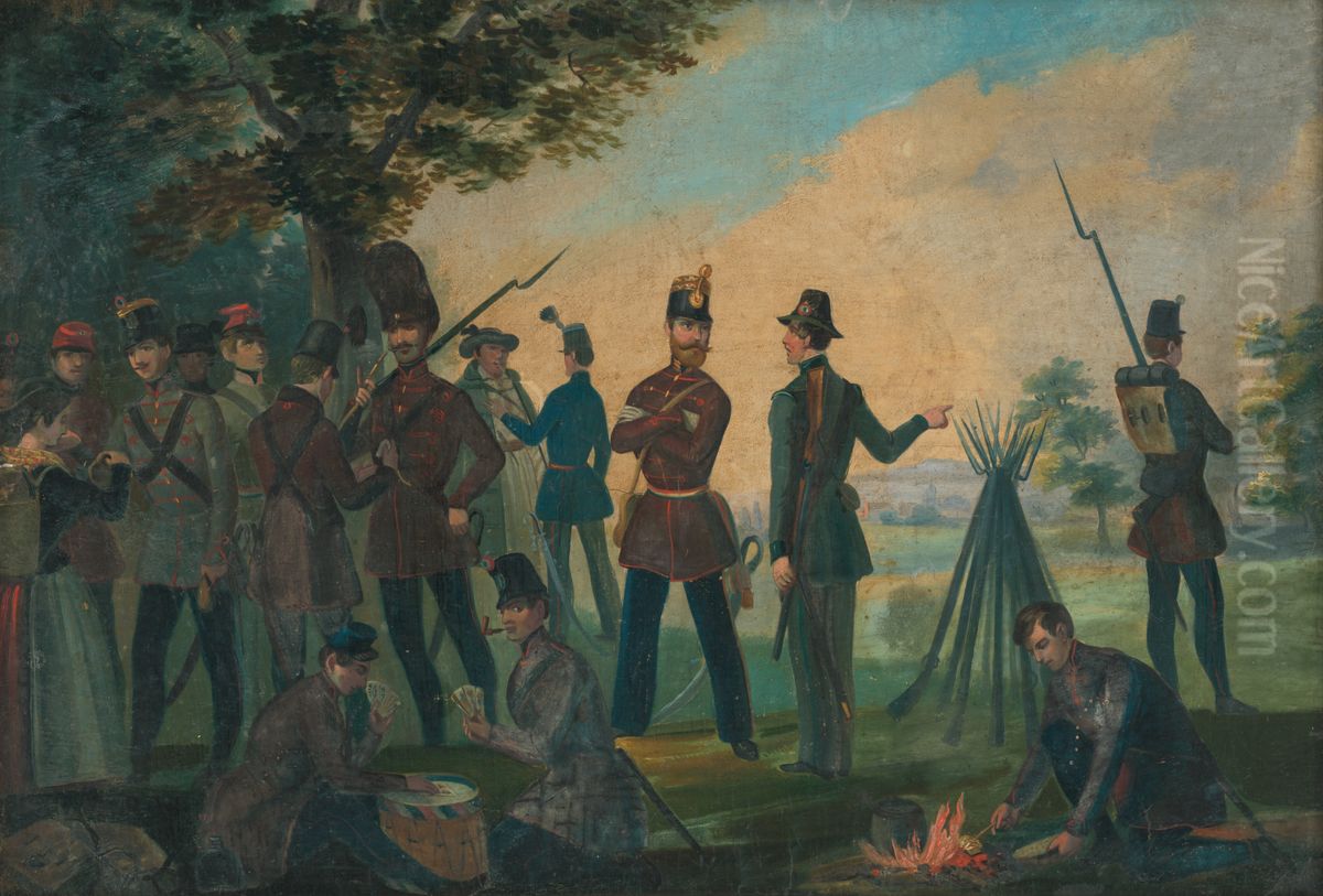 Pri odpocinku na pochode Oil Painting by Frantisek Klimkovic