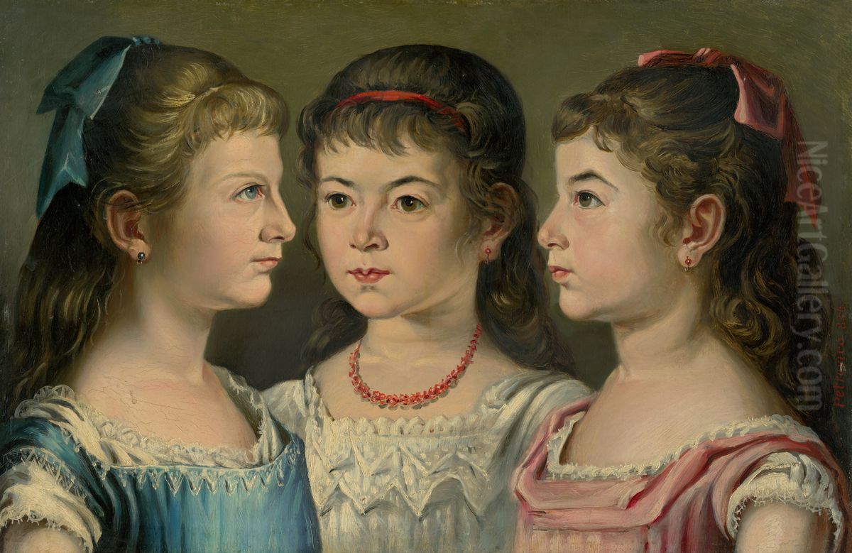 Moje dcery Oil Painting by Julius Petrovics
