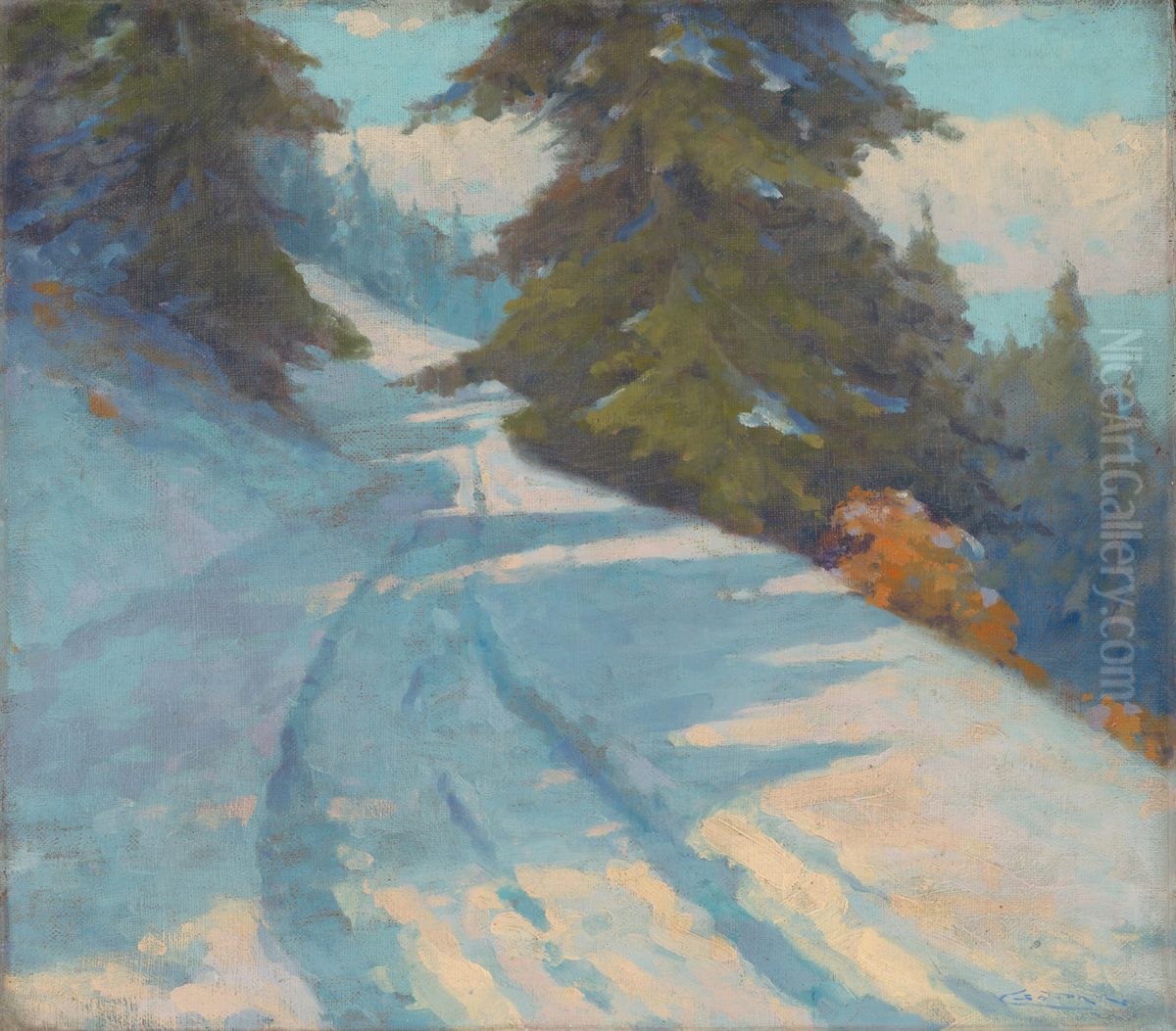 Zimna krajina Oil Painting by Lajos Csordak