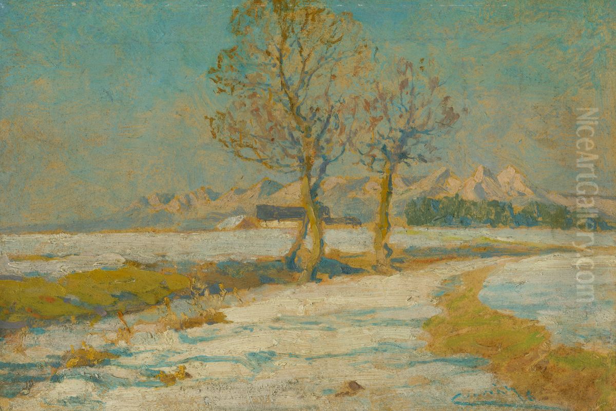 Zimna krajina pod Tatrami Oil Painting by Lajos Csordak