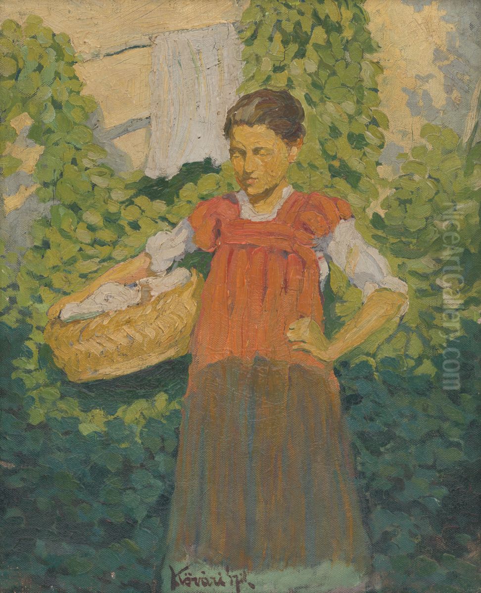 Dievca s kosom Oil Painting by Konstantin Kovari-Kacmarik