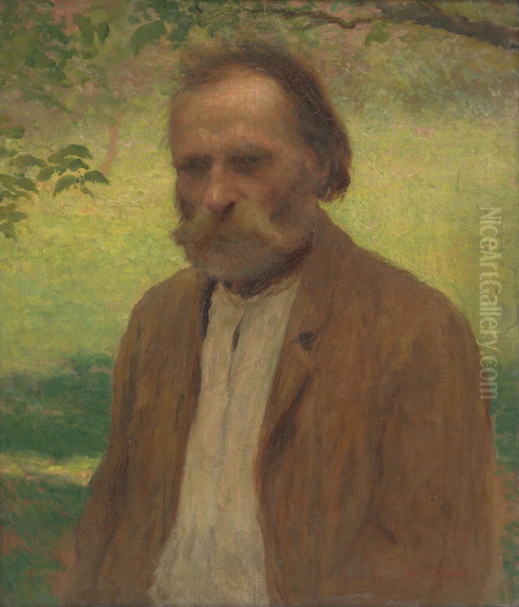 Starec v pleneri Oil Painting by Elemir Halasz-Hradil
