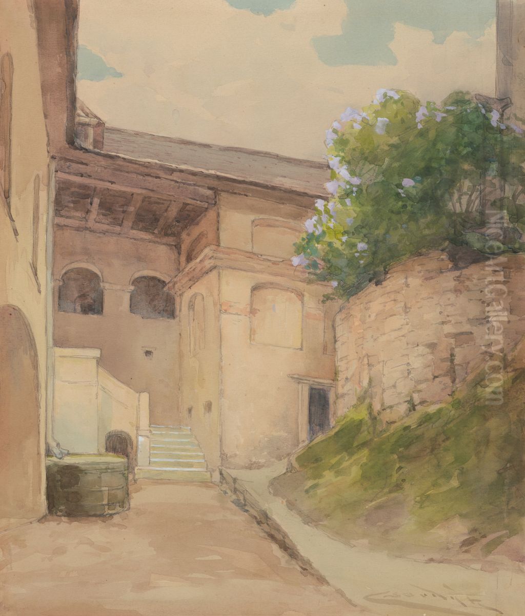 Vnutro hradu Krasna Horka Oil Painting by Lajos Csordak