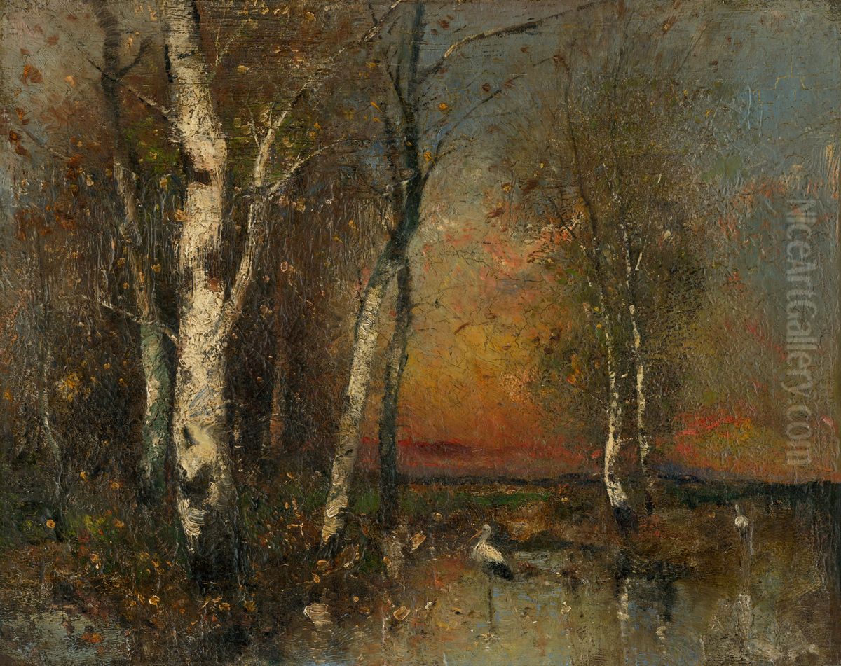 Lesna krajina Oil Painting by Bela Spanyi