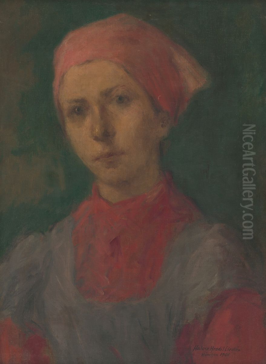 Sedliacke dievca Oil Painting by Elemir Halasz-Hradil