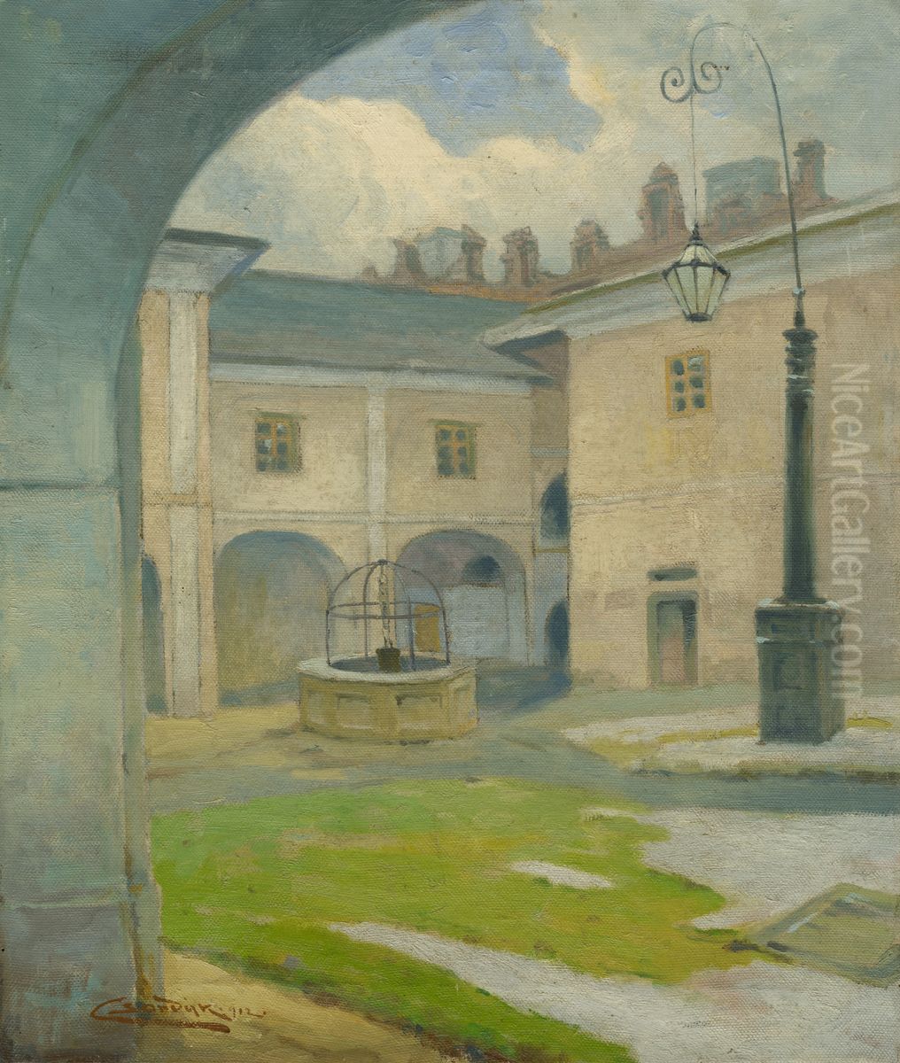 Dvor renesancneho kastiela v Strazkach Oil Painting by Lajos Csordak