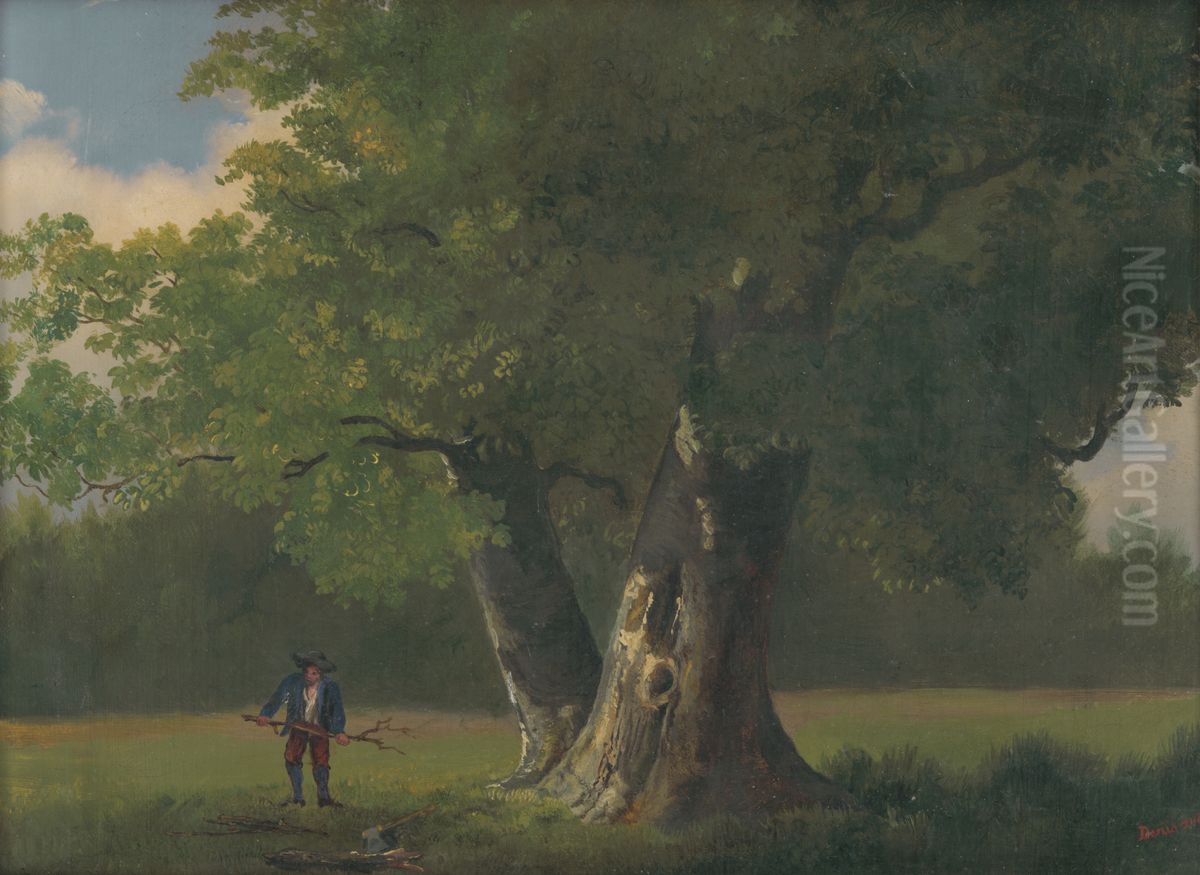 Dva duby s figuralnou stafazou Oil Painting by Denes Andrassy