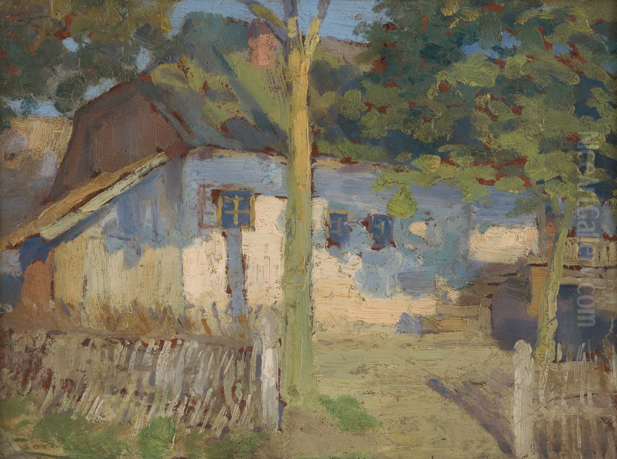 Pred domom Oil Painting by Lajos Csordak